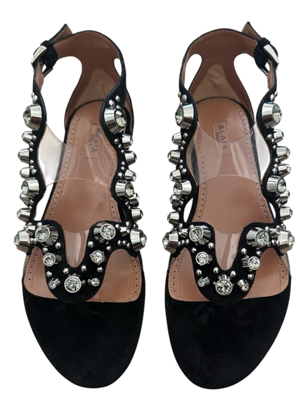Alaïa Black Crystal-Embellished Suede Slingback Sandals SIZE 37